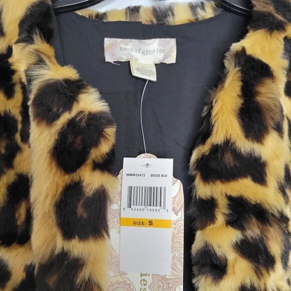 Band of Gypsies Leopard Print Faux Fur Jacket Coat Size Oversized S or M - Picture 6 of 12